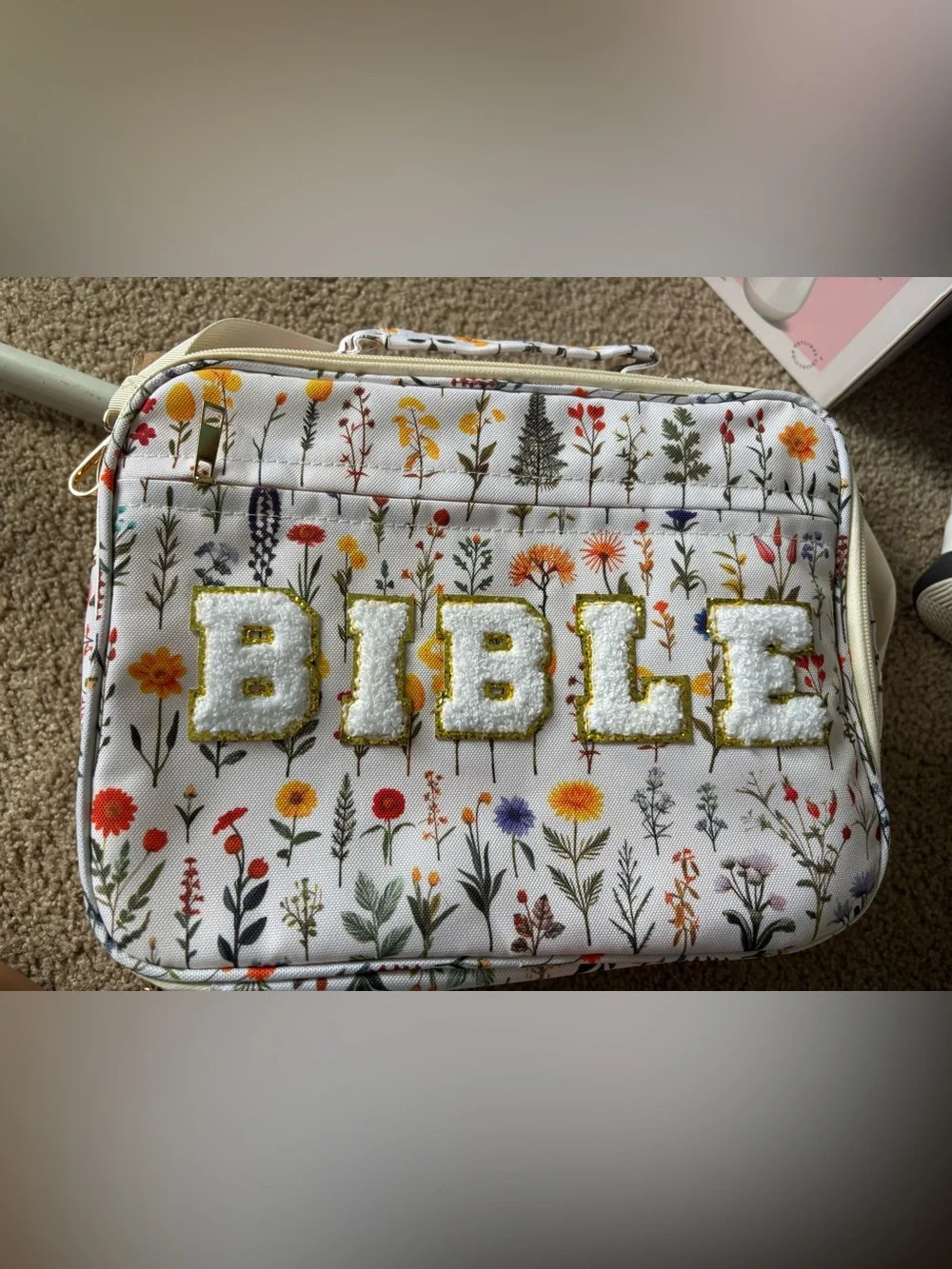 White Floral 'BIBLE' Carry Bag